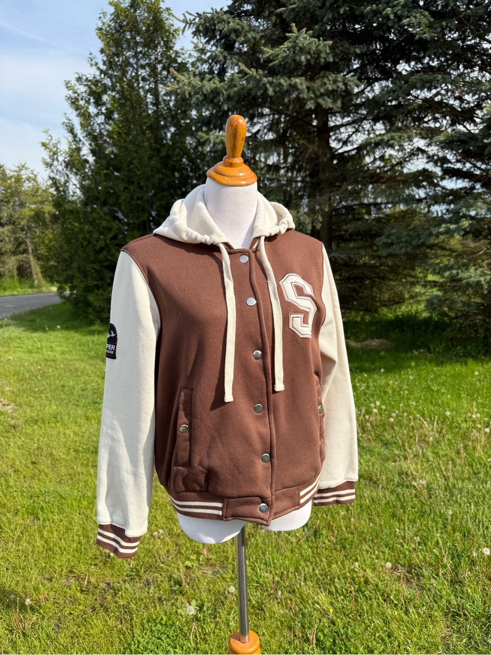 Super Triple Goose Brown & Cream Hoodie Jacket | L